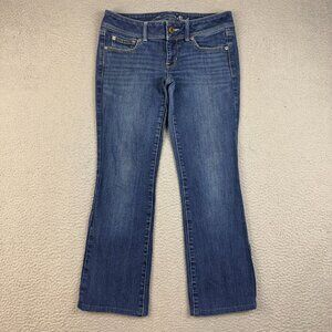 American Eagle Jeans Womens 6 Short Blue Mid Rise Slim Boot Stretch Dark *Hemmed